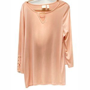 Chico’s Studded Split 3/4 Sleeve Scoop Neck Blouse
